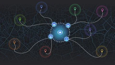 Multiple destinations. GPS map. City street road. Abstract transportation. City Stock Illustration