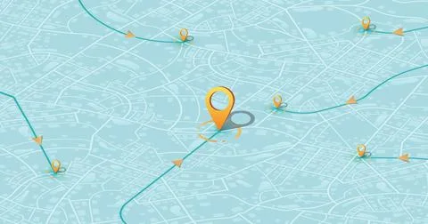 Multiple destinations. Gps tracking map. Track navigation pins on street maps Stock Illustration