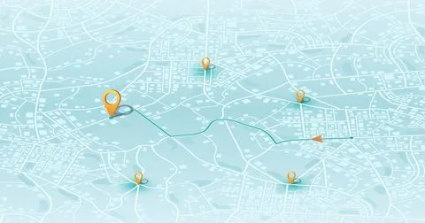 Multiple destinations. Gps tracking map. Track navigation pins on street maps Stock Illustration