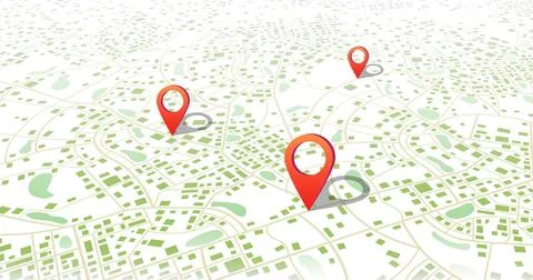 Multiple destinations. Gps tracking map. Track navigation pins on street maps Stock Illustration