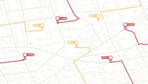 Multiple destinations. Gps tracking map. Track navigation pins on street maps Stock Illustration