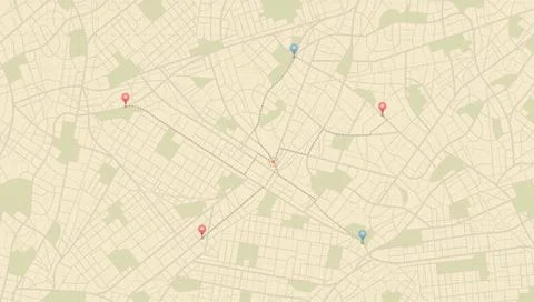 Multiple destinations. Gps tracking map. Track navigation pins on street maps Stock Illustration