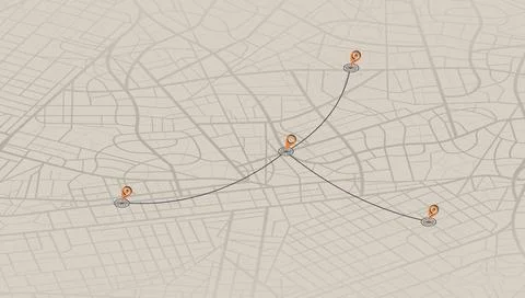 Multiple destinations. Gps tracking map. Track navigation pins on street maps Stock Illustration