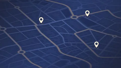 Multiple destinations. Gps tracking map. Track navigation pins on street maps Stock Illustration