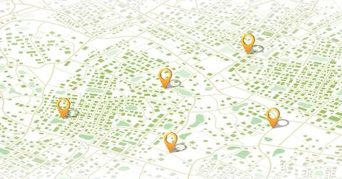 Multiple destinations. Gps tracking map. Track navigation pins on street maps Stock Illustration