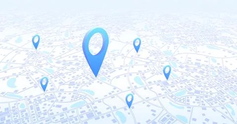 Multiple destinations from home. Gps tracking map. Track navigation pins on Stock Illustration