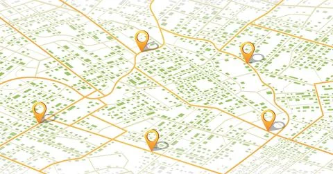 Multiple destinations, isometric. Gps tracking map. Track navigation pins 스톡 일러스트