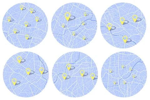 Multiple destinations. Map city with gps pins. Alternative location system Stock Illustration