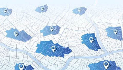 Multiple destinations, points. Abstract map, perspective GPS navigator screen Stock Illustration