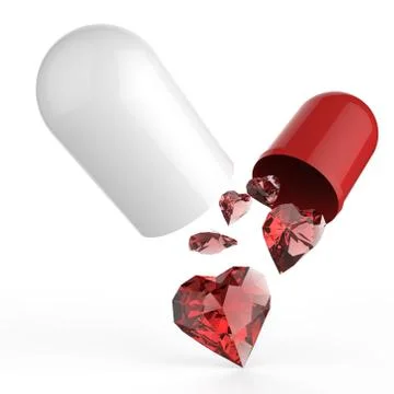 Multiple diamond hearts inside capsule pill Stock Illustration