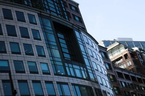 Multiple different buildings front exterior Stock Photos