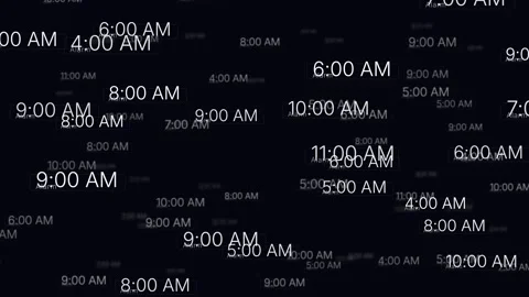 Multiple digital alarm clock times displayed on dark screen for scheduling,.. 库存影片 348115458