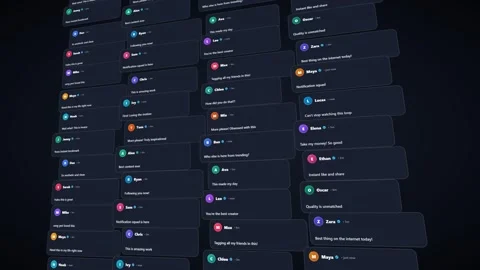 Multiple digital chat messages cascading in dark mode ui. 4K 3D Render Vídeo Stock 344846551