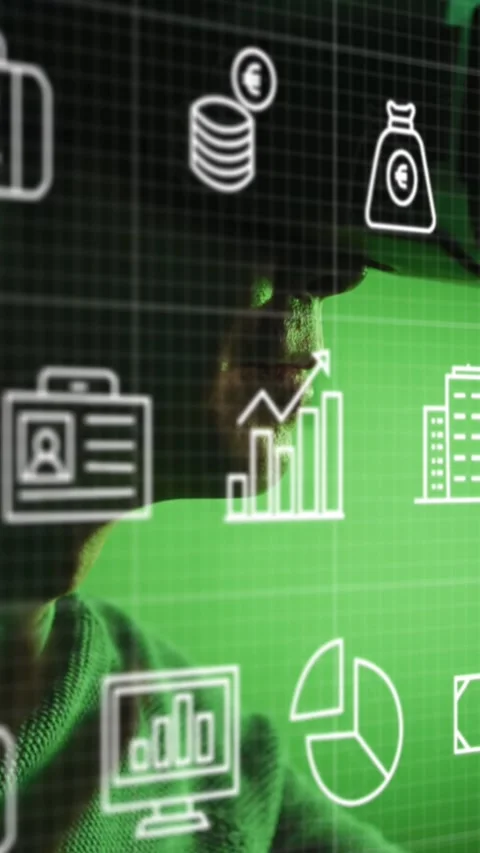 Multiple digital icons moving against asian man wearing vr headset Stock Footage 344802960