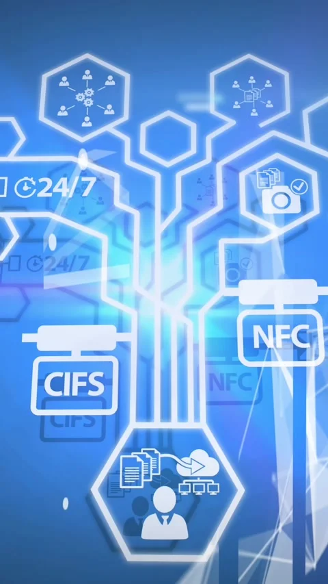 Multiple digital icons over screens of network of connections against blue Stock Footage 343779062