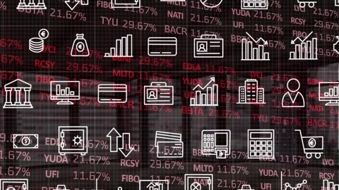 Multiple digital icons in seamless pattern and stock market data processing Stock Footage 326191617