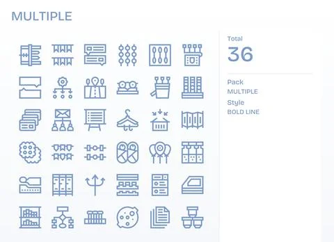 Multiple Digital Vector Pack containing 36 Detail Enhanced Bold Line Retina.. Stock Illustration