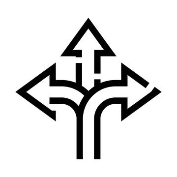Multiple directional arrows showing choices at crossroads Stock Illustration