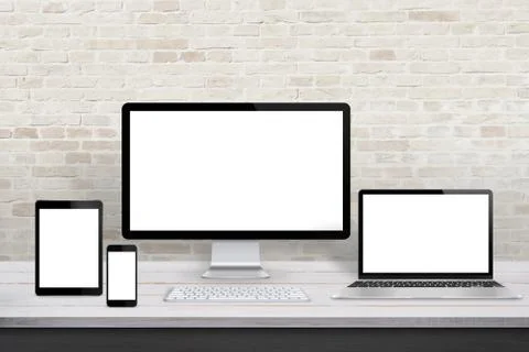 Multiple display devices for responsive web desing promotion. Modern office d 写真素材