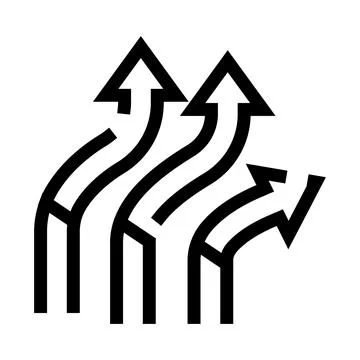 Multiple diverging arrows showing different path options Stock Illustration