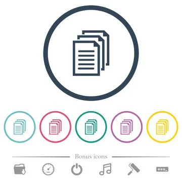 Multiple documents flat color icons in round outlines Stock Illustration