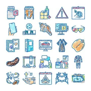 Multiple doodle style colorful e commerce shopping icons collection Stock Illustration