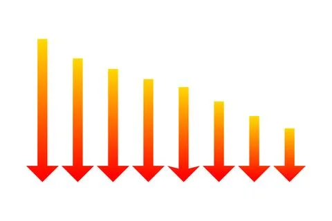 Multiple Downward Arrows Showing Declining Trend, Business Loss Concept Stock Illustration