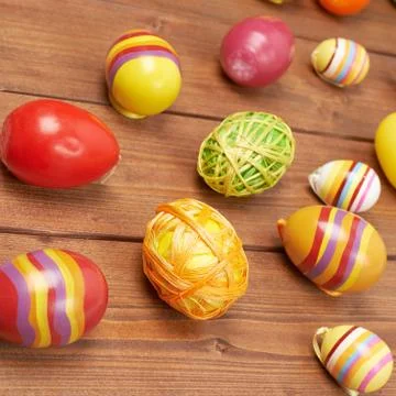 Multiple Easter egg decorations composition Foto stock