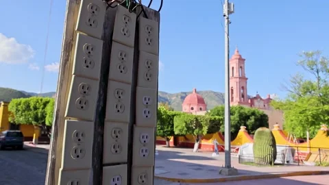Multiple Electrical Outlet Panels on Wooden Pole Central Plaza Penamiller Stock Footage 345451322