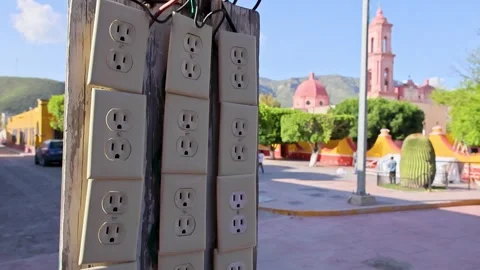 Multiple Electrical Outlet Panels Wooden Pole Central Plaza Penamiller Stock Footage 345451351