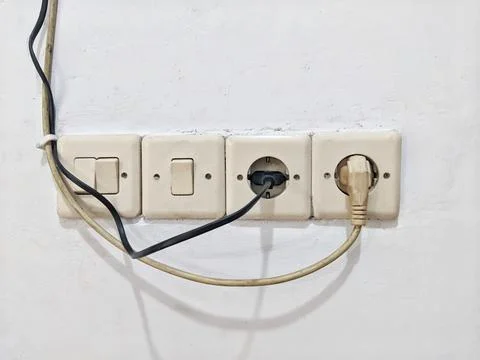 Multiple Electrical Outlets with Switches and Wires 스톡 사진