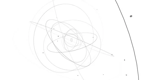 Multiple ellipses representing the paths of electrons around a central nucleus.  Stock Footage 279137444