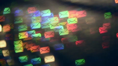 Multiple email envelopes floating against dark background. 스톡 동영상 161292695