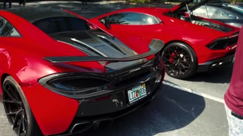 Multiple Exotic Fast Cars in one shot Stock Footage 204097670