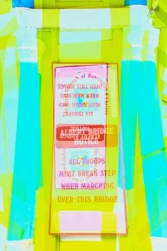Multiple exposure of Albert Bridge Notice. All troops must break step when march Stock Photos