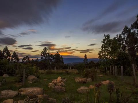 Multiple exposure composite of the landscape of the central Andes of Colombia Stock Photos