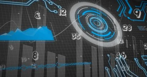 Multiple exposure of graphs and numbers with bowing circle, copy space 스톡 일러스트