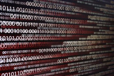 Multiple exposure red binary code lines. error and computer problems concepts Stock Photos