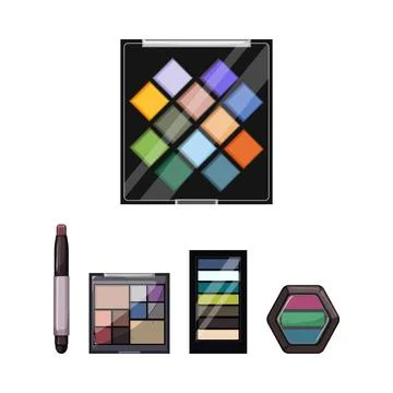 Multiple eyeshadow palettes and makeup brush for beauty Stock Illustration