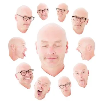 Multiple faces of a bald man Stock Photos