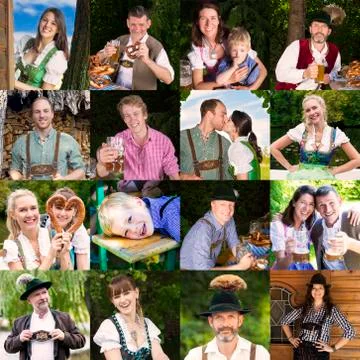 Multiple faces of bavarian people Stock Photos