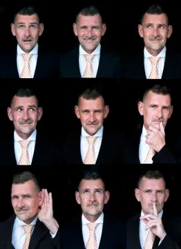 Multiple faces composite of businessman Stock Photos