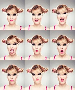 Multiple faces expressions Stock Photos