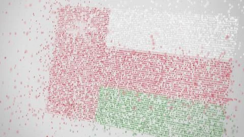 Multiple falling numbers make up flag of OMAN. National information technology Stock Illustration