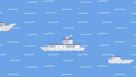 Multiple ferries sailing on a bright blue sea ocean Stock Footage 340471482