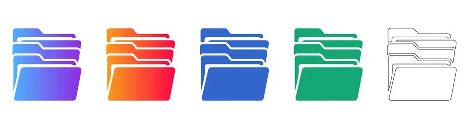 Multiple File Folder Icon Collection Stock Illustration