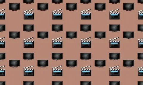 Multiple film clapperboards on a brown background Stock Illustration