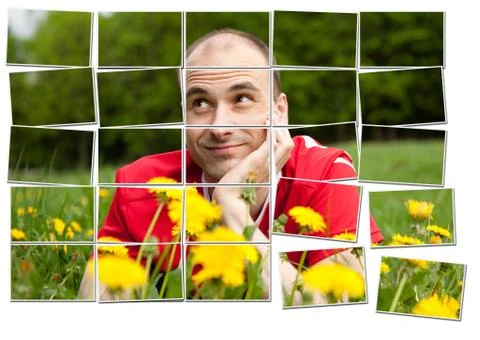 Multiple filmstrip photo frames composing man portrait Stock Photos