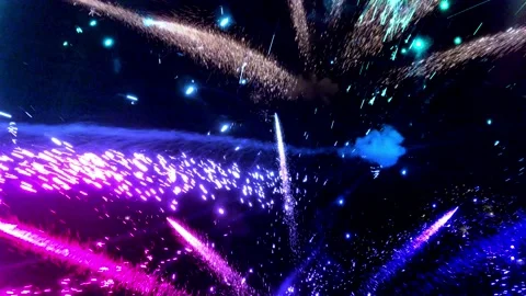 Multiple Fireworks in slow motion Isolated On Black Background. Stock Footage 97707471