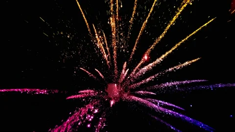 Multiple Fireworks in slow motion Isolated On Black Background. Stock Footage 97707676